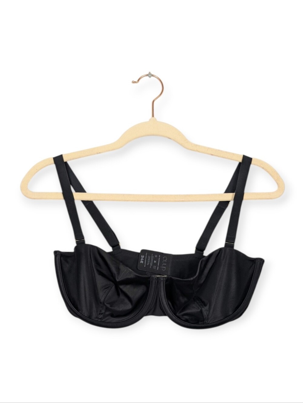 CUUP The Balconette Bra 34E Black Wide Strap Underwire Minimalist Lingerie